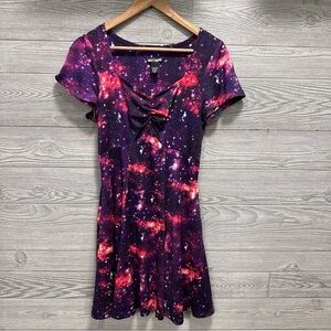 Celestial Hot Topic Babydoll Midi Dress Size S Pockets Whimsigoth Stars Galaxy